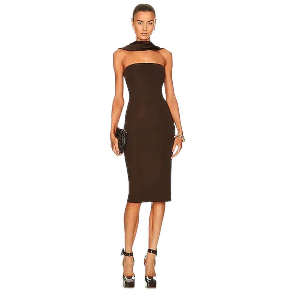 Et Ochs Jackie Scarf Neck Power Stretch Body-Con Midi Dress Size 6 $1395 MSRP